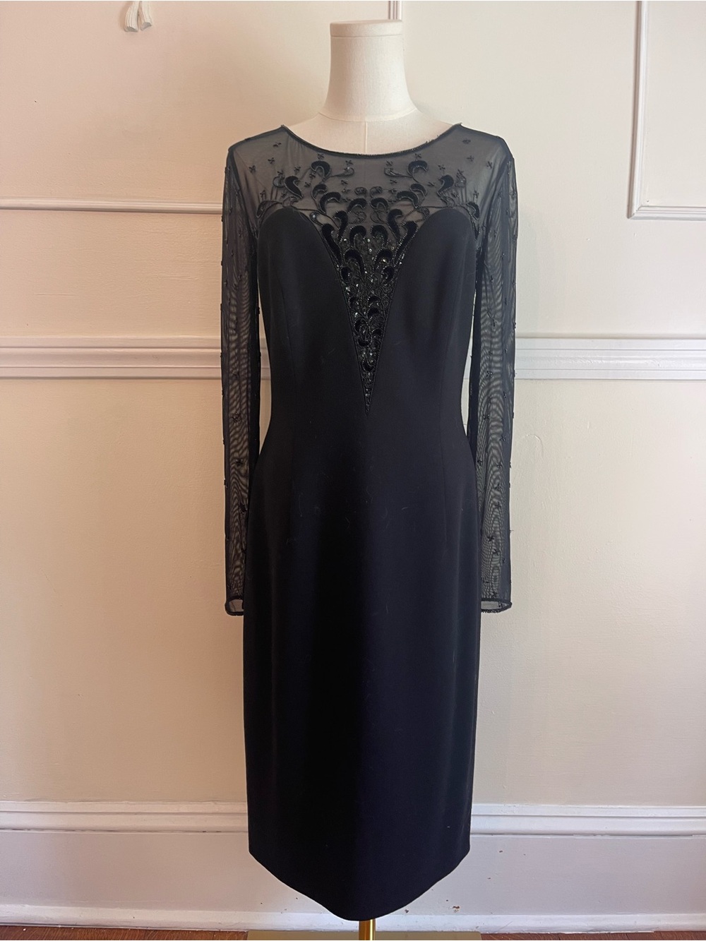 Escada Couture Black Sheath Dress with Beaded Illusion top
